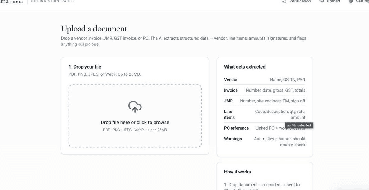 Document upload and AI extraction