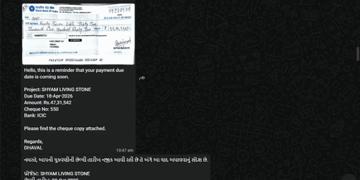 Automated WhatsApp cheque reminder