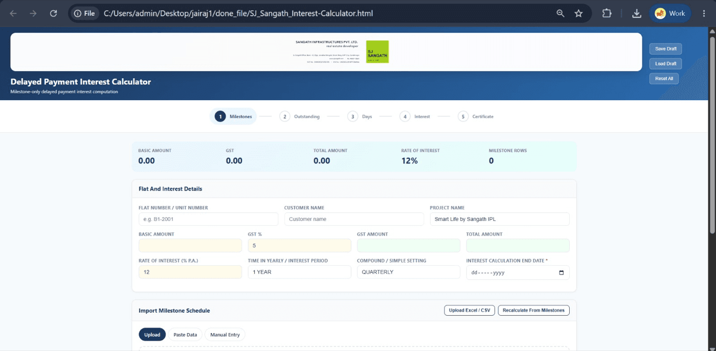 Interest calculator — customer and flat details
