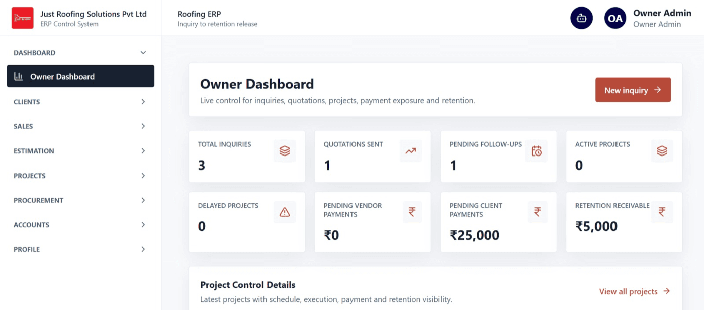 Owner dashboard — payment exposure and retention